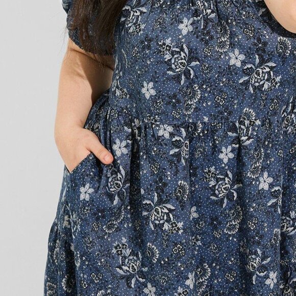 ❤️NWT VINTAGE TORRID FLORAL MINI DRESS - PUFF SLEEVE CHAMBRAY, POCKETS - SIZE 3X - Picture 4 of 9